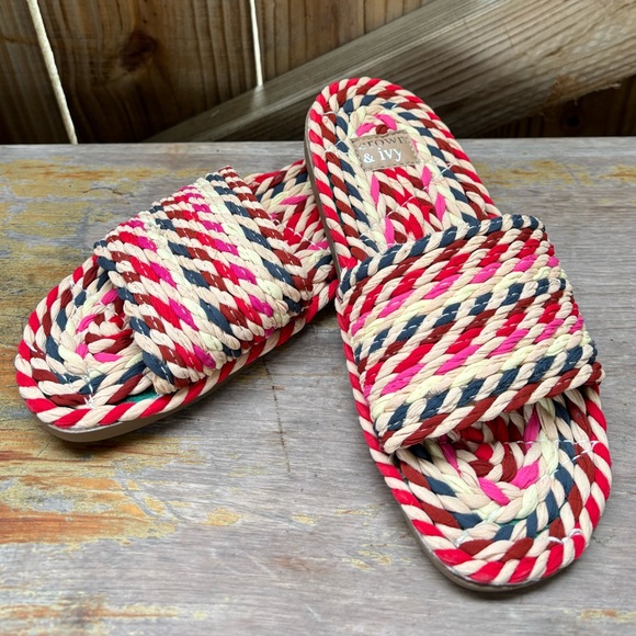 Crown & Ivy Piper Red Multicolor Flat Slide-On Open Toe Sandals Size 6 - Picture 9 of 9